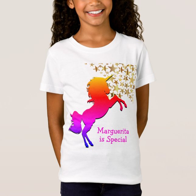 Rosa UNICORN Stars Personlig T Shirt (Framsida)