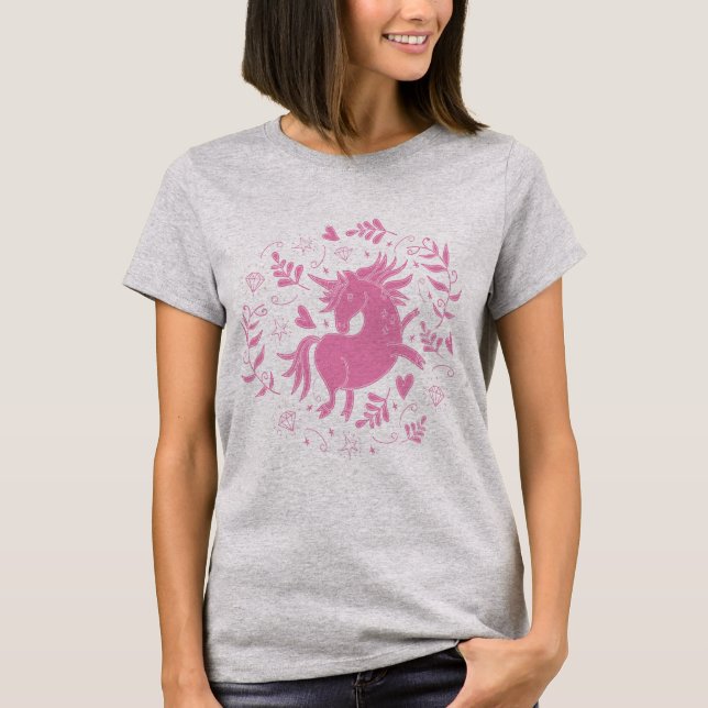 Rosa Unicorn T Shirt (Framsida)