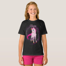 Rosa Unicorn T-Shirt - Personlig Birthday Gift