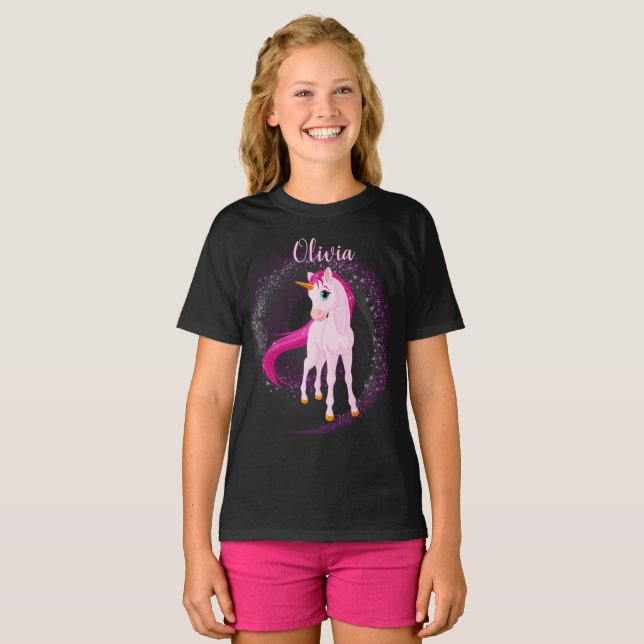 Rosa Unicorn T-Shirt - Personlig Birthday Gift (Hel framsida)