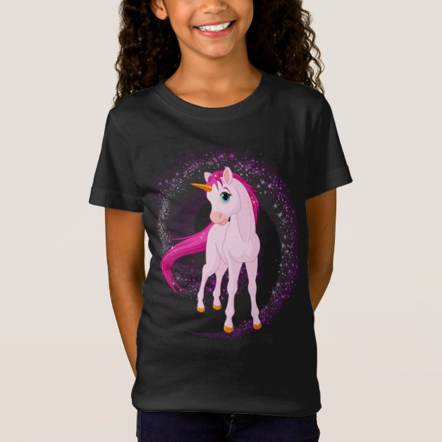 Rosa Unicorn T-Shirt - Personlig Birthday Gift (Framsida)