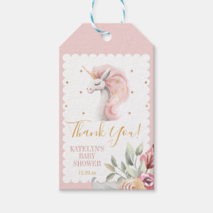 Rosa Unicorn Tack Märkres Birthday Baby Shower Presentetikett