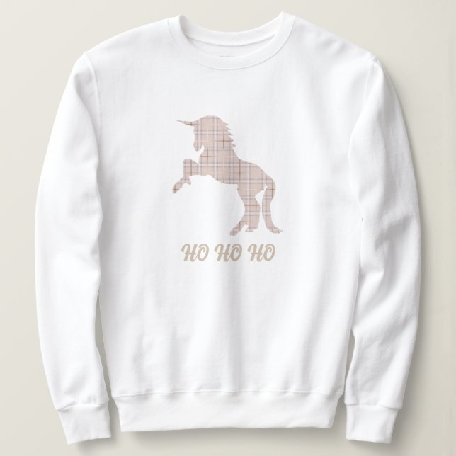Rosa Unicorn Tartan långärmad Julöverst T Shirt (Design framsida)