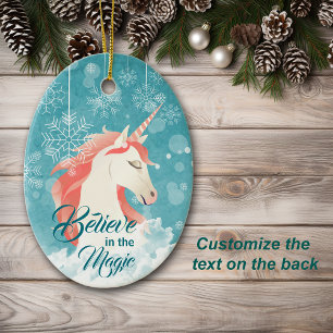 Rosa Unicorn Teal Snowflake Tro jul Julgransprydnad Keramik