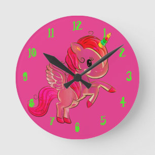 Rosa Unicorn Wall-klocka Rund Klocka