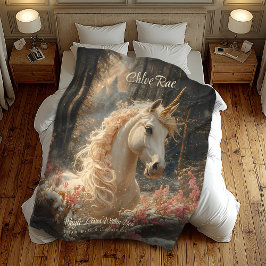 Rosa Unicorn Winter Castle Fairytale Woodland Fleecefilt