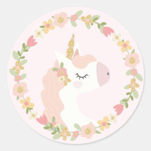 Rosa Unicornfödelsedagsfestklistermärkear Runt Klistermärke