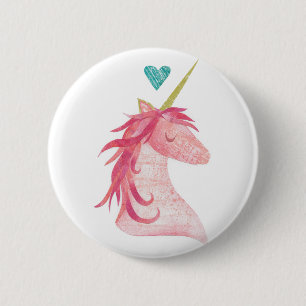Rosa Unicornmagi med hjärta Knapp