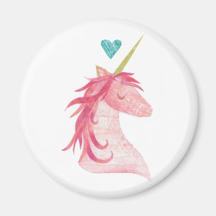 Rosa Unicornmagi med hjärta Magnet
