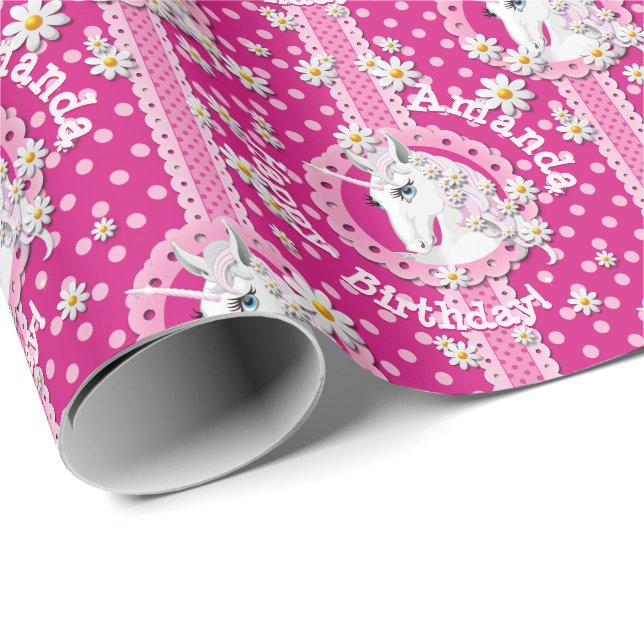 Rosa Unicorns är Magic Personlig Birthday Presentpapper (Rullad Hörn)