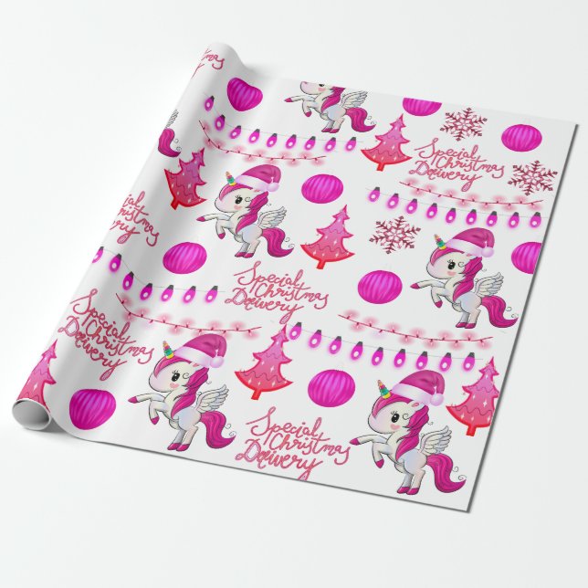 Rosa Unicorns Julafton Wrapping Papper Presentpapper (Utrullad)