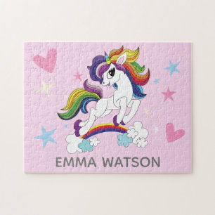 Rosa Unicorns Rainbow and Stars Pussel