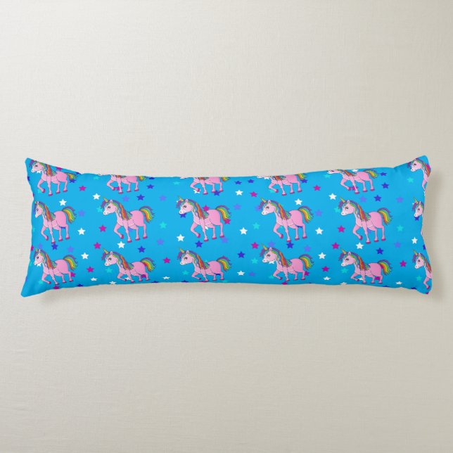 Rosa Unicorns & Star Print Body Pillow Kroppskudde (Framsidan)