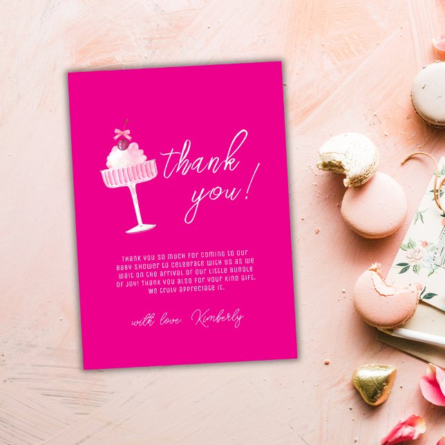 Rosa Unik bruch Cherry Champagne Baby Shower Tack Kort (Pink Unique Brunch Cherry Champagne Baby Shower Thank You Card)