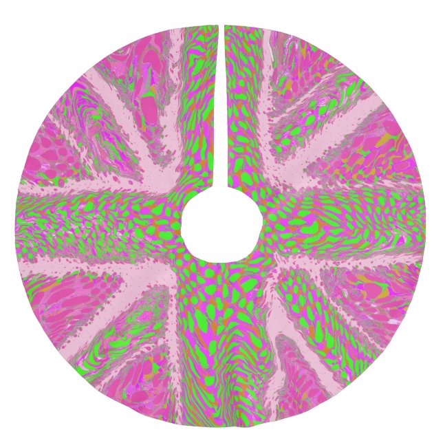 Rosa Union Jack Liquid Art, Vild Animal Patterned Julgransmatta Borstad Polyester (Framsidan)