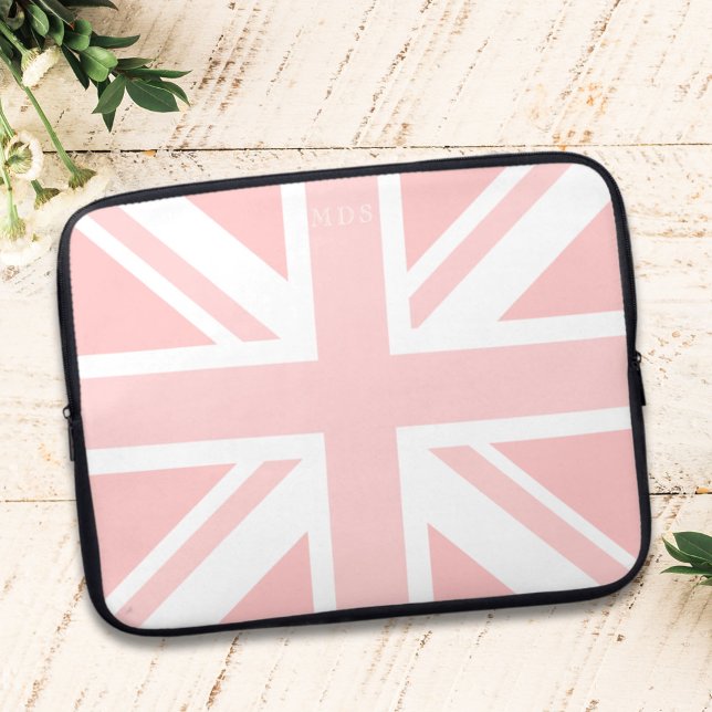 Rosa Union Jack UK Flagga Monogram Laptop sleeve (Pink UK Flag Monogrammed Laptop Sleeve just for you. Add your initials)