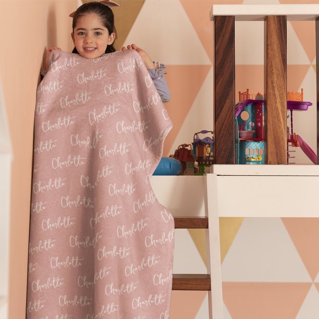Rosa Upprepande Namn Monogram Girl Fleecefilt (Skapare uppladdad)