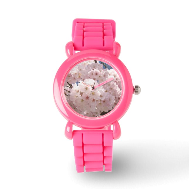 Rosa Urklockor Fjäder Mode Blommar Blommor Armbandsur (Framsida)