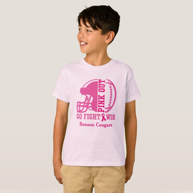 Rosa ut Breast Cancer Awareness Football T Shirt (Hel framsida)