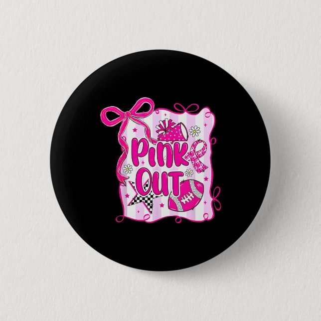 Rosa ut Breast Cancer Footll Coquette Bow Mamma Gi Knapp (Framsida)