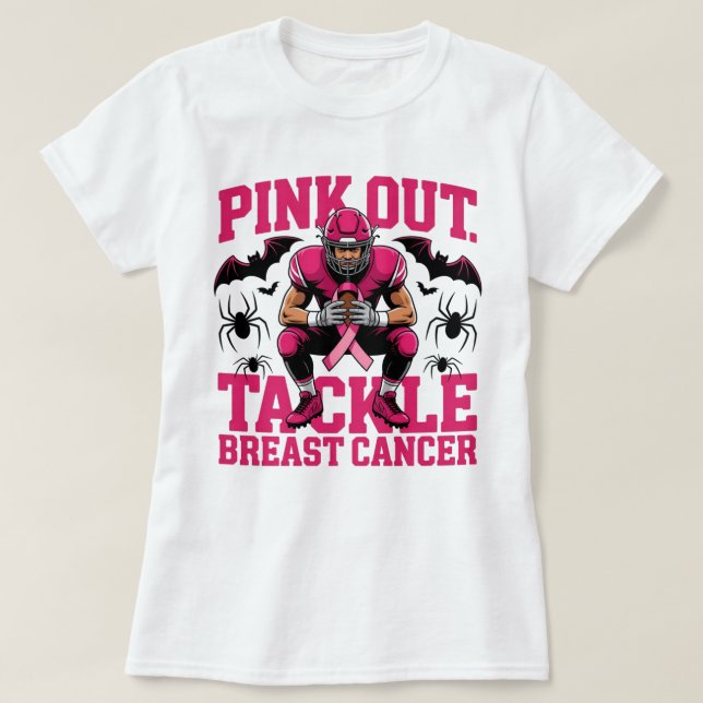 Rosa ut ur fotboll - bröstcancersvrak t shirt (Design framsida)