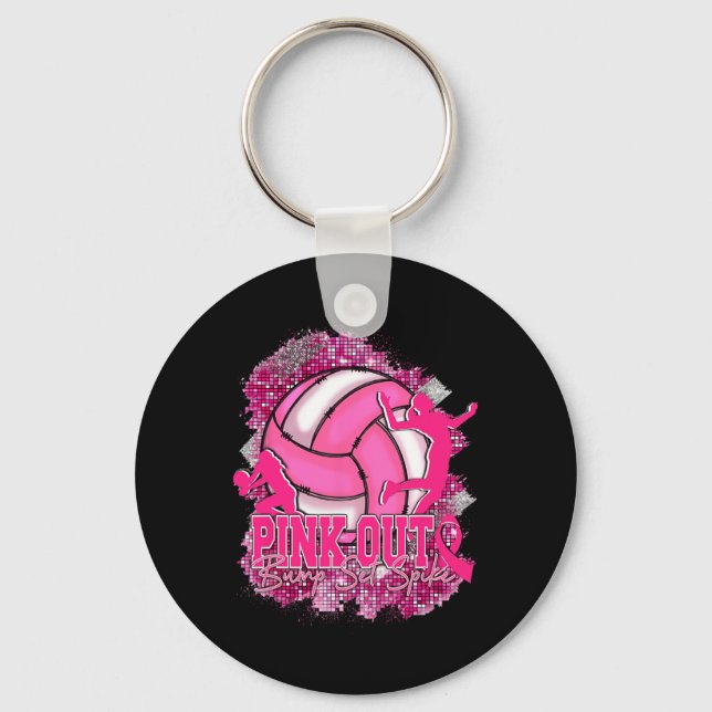 Rosa ut Volleybyll Rosa Ribbon Breast Cancer Awar Nyckelring (Framsida)