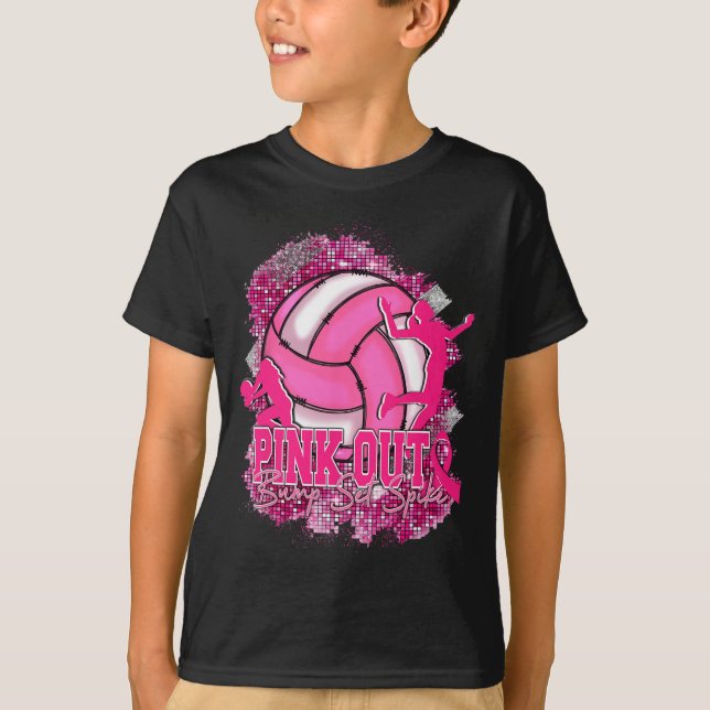 Rosa ut Volleybyll Rosa Ribbon Breast Cancer Awar T Shirt (Framsida)