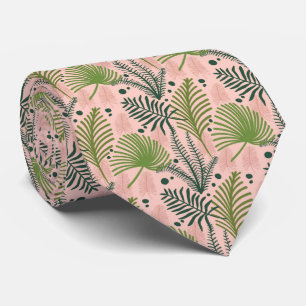 Rosa utan ljus och Mörk grönt tropiska Löv Slips