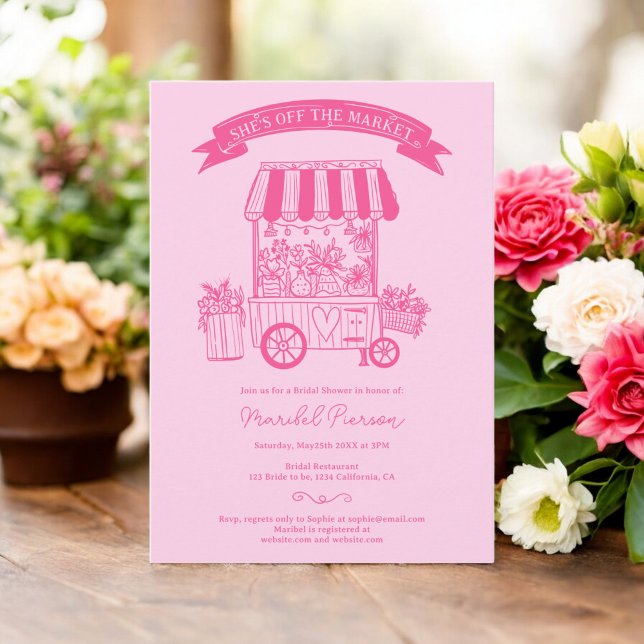 Rosa utanför möhippan för skräphögar inbjudningar (Pink Off the market scribbles bridal shower Invitation)