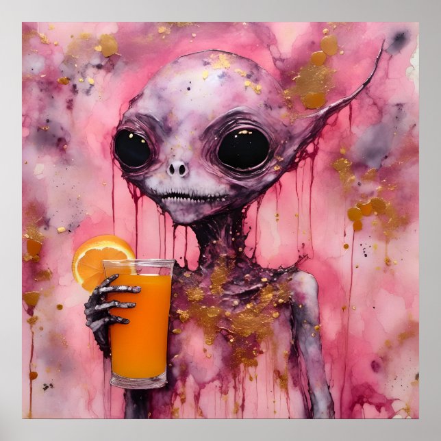 Rosa utomjording med apelsinjuice poster (Framsidan)