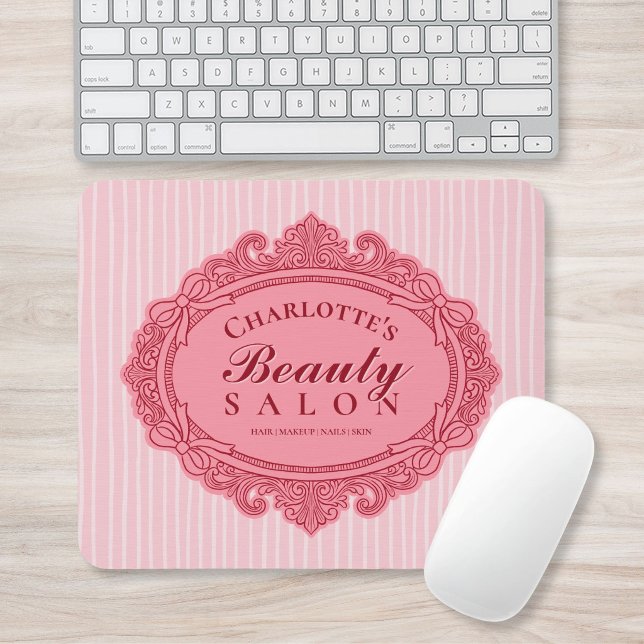 Rosa utsmyckad båge ram salong musmattor (Pink Ornate Bow Frame Salon Mouse Pad)