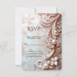 Rosa utsmyckad pärl- och blomster-RSVP-kort OSA Kort