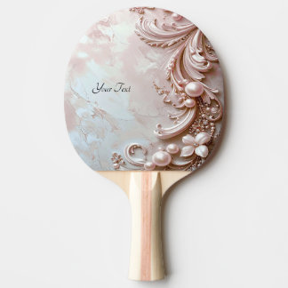 Rosa utsmyckad pärl- och blomsterpingisracket pingisracket