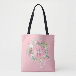 Rosa vackra rosor Blommig initial skript monogram Tygkasse