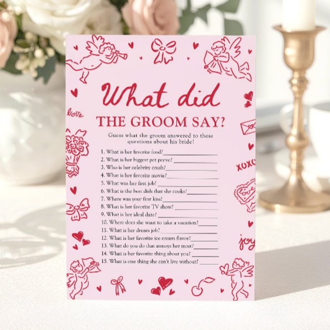 Rosa Vad Sa Brudgummen Bröllopsfestspel Inbjudningar (Pink What Did The Groom Say Bridal Shower Game)