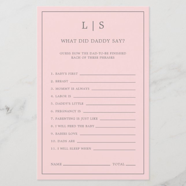 Rosa Vad sa pappa om Cute Baby Shower-spel (Framsida)