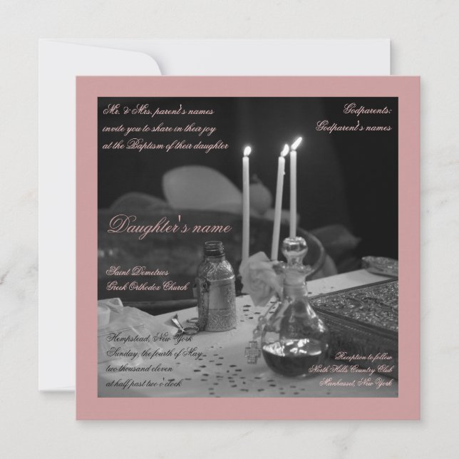 Rosa Vaftisi Inbjudningar (Framsida)