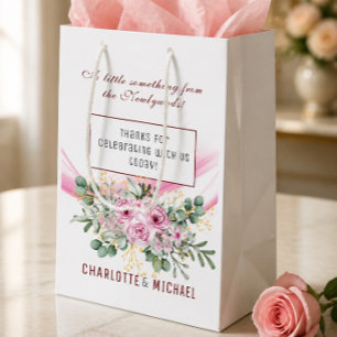 Rosa våg & Blommig bröllopspresentväska