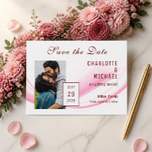 Rosa våg & blommig Save the Date platt kort