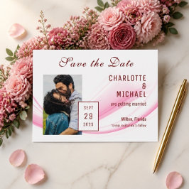 Rosa våg & blommig Save the Date platt kort