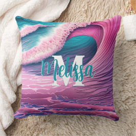 Rosa Vågar på Beach Monogram Kudde