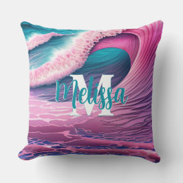 Rosa Vågar på Beach Monogram Kudde