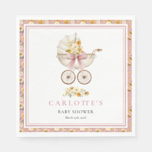 Rosa vagga blommig baby shower lunchen servett