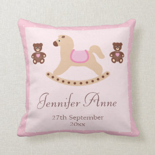 Rosa vagga häst & nallenyfödd bebis kudde