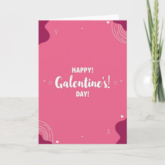 Rosa vågig Galentines dag-kort Kort (Framsida)