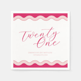 Rosa Vågigt Curvy Squiggly Girls 21:a födelsedagen Pappersservett