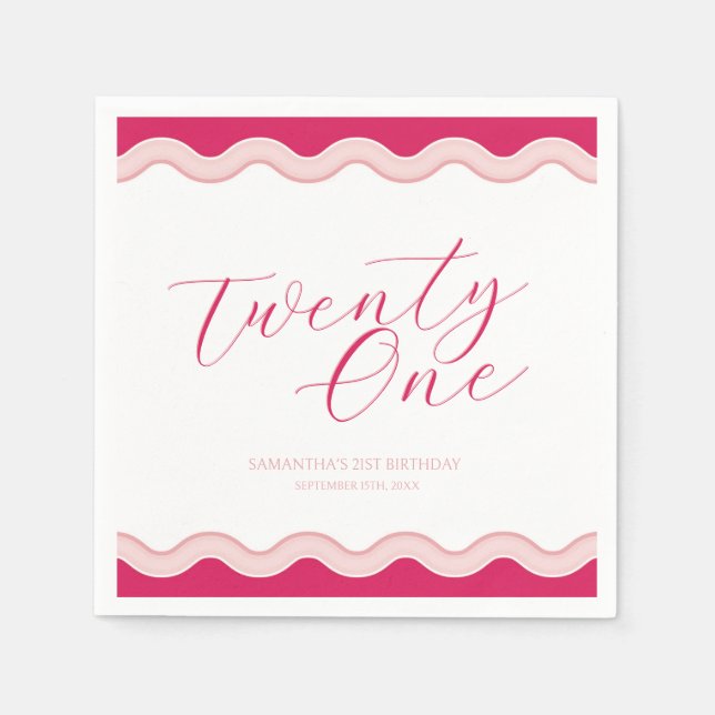 Rosa Vågigt Curvy Squiggly Girls 21:a födelsedagen Pappersservett (Framsidan)