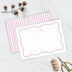 Rosa Vågigt Gräns Personlig Note Card Anteckningskort