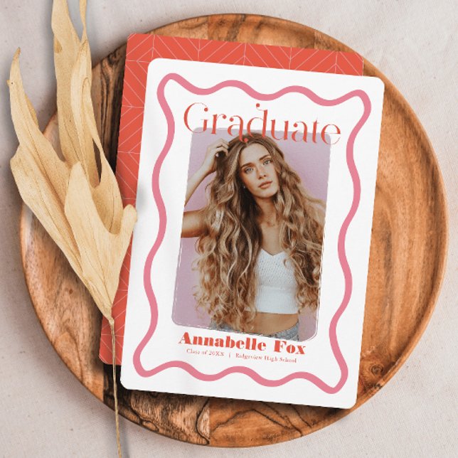 Rosa Vågigt Ram Photo Studenten annonsering Inbjudningar (Skapare uppladdad)