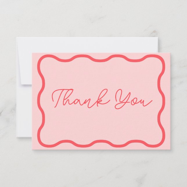 Rosa Vågigt Retro Bröllop Tack Kort (Framsida)